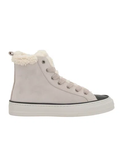 Brunello Cucinelli Panelled Lace-up Sneakers In Gray