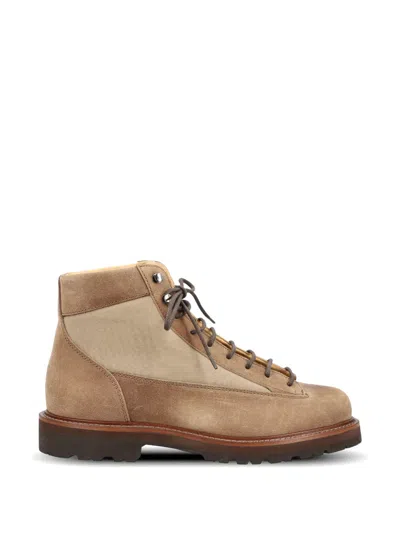 Brunello Cucinelli Panelled Lace-up Boots In Brown