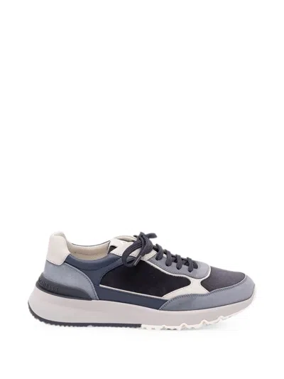 Brunello Cucinelli Blue Calf Leather Bos Taurus Athletic Sneakers In Multi