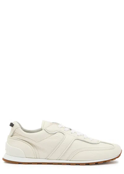 Brunello Cucinelli Grained Soft Leather Runners With Shiny Loops Shoes In White