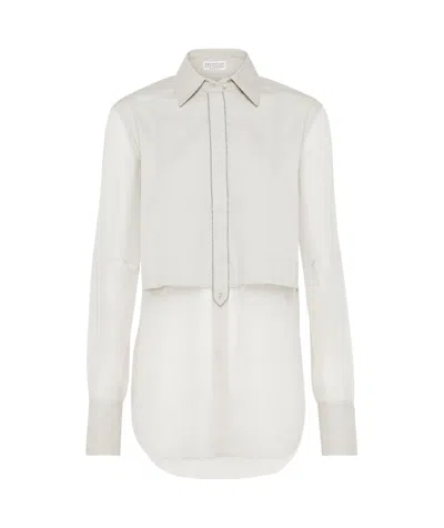 Brunello Cucinelli Panelled Long-sleeved Poplin Shirt In White