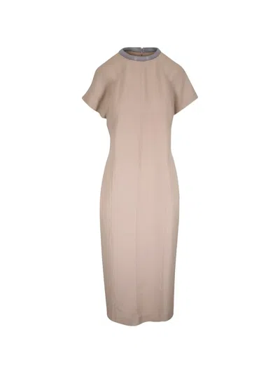 Brunello Cucinelli Panelled Midi Dress In Brown