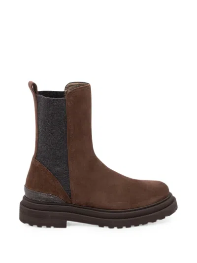 Brunello Cucinelli Panelled Monili-chain Boots In Brown