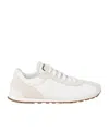 Brunello Cucinelli Embellished Suede-trimmed Stretch-knit Sneakers In White
