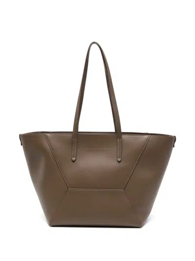 Brunello Cucinelli Logo-print Leather Tote Bag In Brown