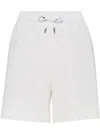 Brunello Cucinelli Women Stretch Cotton Lightweight French Terry Paneled Track Shorts In White