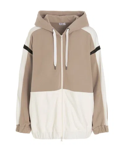Brunello Cucinelli Panelled Zip-up Hoodie In Brown