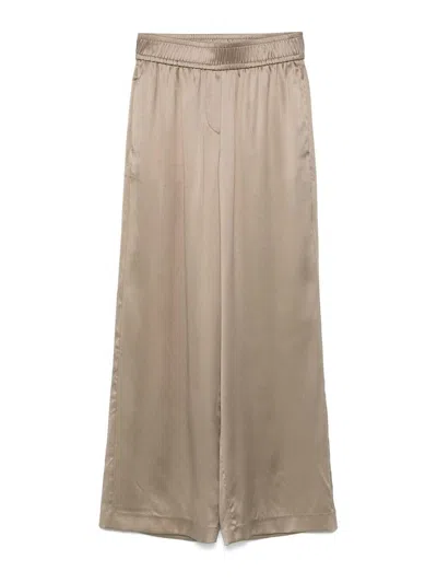 BRUNELLO CUCINELLI WIDE LEG TROUSERS WITH SATIN FINISHES