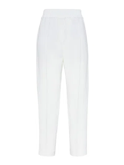 BRUNELLO CUCINELLI CROP TROUSERS WITH STRIPED DETAIL