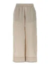 Brunello Cucinelli Beige Crop Pants With Monile Decorations In Linen Woman In Grey