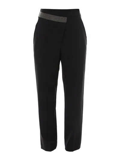 Brunello Cucinelli Monili Detailed Wool Pants In Black
