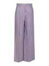 Brunello Cucinelli Violet Pants With Monil Detail On The Loop And Wide Leg In Cotton And Linen Blend Woman In Purple