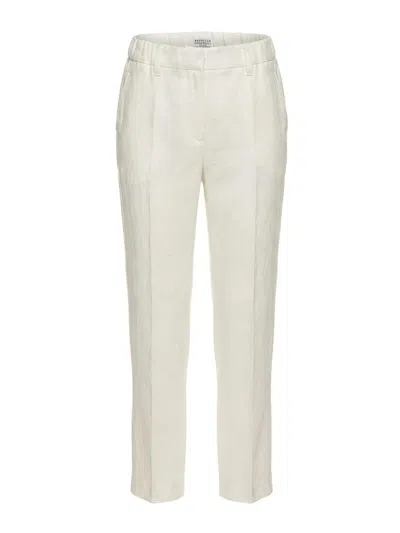 Brunello Cucinelli Beige Linen Pants In White