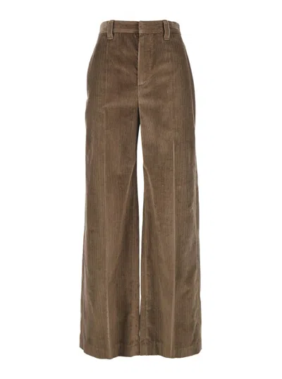 BRUNELLO CUCINELLI BROWN CORDUROY PANTS WITH CONCEALED FRONT CLOSURE IN COTTON WOMAN