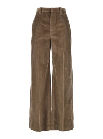 Brunello Cucinelli Cotton Corduroy Loose Trousers With Monili In Brown