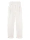 Brunello Cucinelli Gy Pull-on Pant In Stretch Cotton Cover With Shiny Bartack Clothing In White