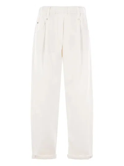 BRUNELLO CUCINELLI BAGGY PULL-ON TROUSERS IN STRETCH COTTON COVER WITH SHINY BARTACK