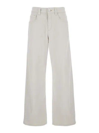 BRUNELLO CUCINELLI WHITE JEANS WITH WIDE LEG AND MONIL DETAIL ON THE REAR IN DENIM WOMAN