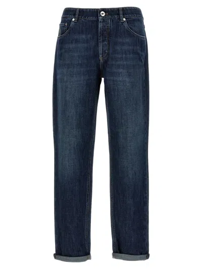 Brunello Cucinelli Pantalone Uomo In Denim Scuro Old