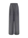 Brunello Cucinelli Check Linen Palazzo Trousers With Sequin Detail