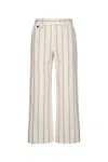 Brunello Cucinelli Multicolor Crop Pants With All-over Striped Motif And Monile Detail In Linen And Cotton Blend Woman