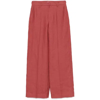 Brunello Cucinelli Hemp And Linen Trousers With Monili Detail In Red