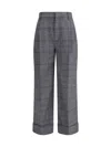 Brunello Cucinelli Grey Prince Of Wales Sartorial Crop Trousers In Gray