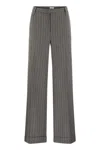 Brunello Cucinelli Loose Flared Trousers In Virgin Wool Mouliné Pinstripe With Beadwork In Grey