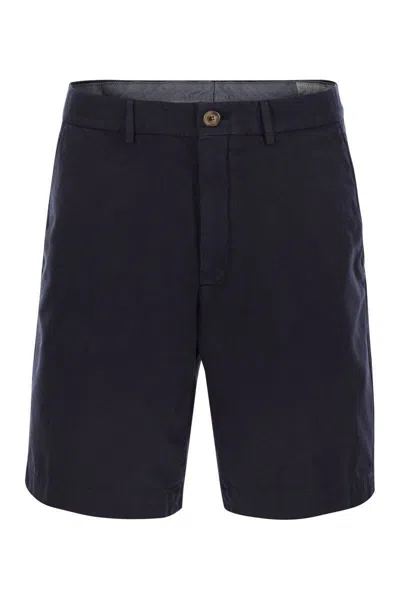 Brunello Cucinelli Garment-dyed Bermuda Shorts In Twisted Cotton Gabar In Navy
