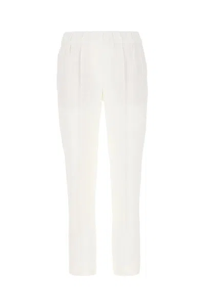 Brunello Cucinelli Cotton Poplin Wide Tailored Trousers In White