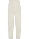 Brunello Cucinelli Slouchy Trousers In Sparkling Linen Canvas With Jewellery In Beige
