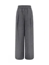Brunello Cucinelli Check Linen Palazzo Trousers With Sequin Detail In Blue