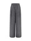 Brunello Cucinelli Check Linen Palazzo Trousers With Sequin Detail In Blue