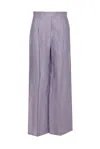 Brunello Cucinelli Violet Pants With Monil Detail On The Loop And Wide Leg In Cotton And Linen Blend Woman In Blue