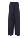 Brunello Cucinelli Wide-leg Trousers With Elastic Waistband In Luxurious Cotton Blend In Blue