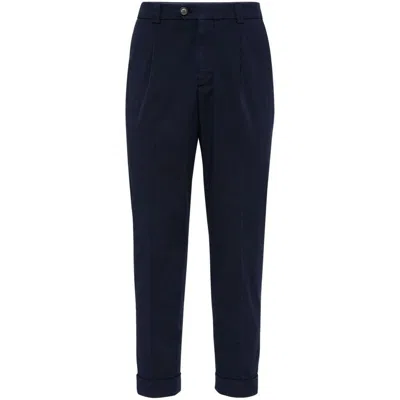 Brunello Cucinelli Tapered Cotton Trousers In Blue