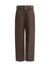 Brunello Cucinelli Dark Chocolate Linen Trousers With Practical Belt In Brown