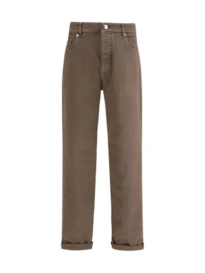 Brunello Cucinelli Men Jeans With Turn-up Hem In Brown