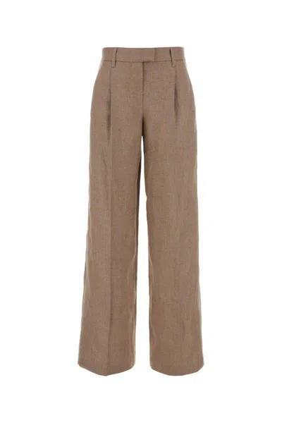 Brunello Cucinelli Women Cappuccino Linen Blend Wide-leg Pant In Brown