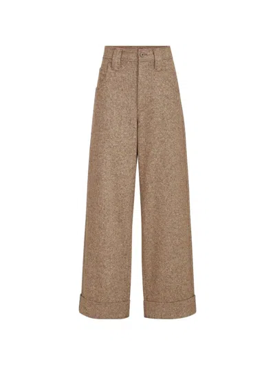 Brunello Cucinelli Virgin Wool Donegal Baggy Five-pocket Trousers With Monili In Brown