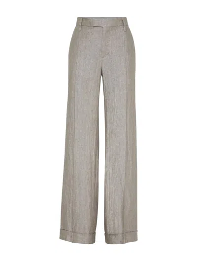 Brunello Cucinelli Pants In Brown Silver