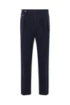 Brunello Cucinelli Pleated Cotton Pants In Blue