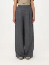 Brunello Cucinelli Check Linen Palazzo Trousers With Sequin Detail In Grey