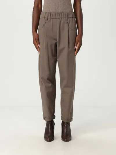 BRUNELLO CUCINELLI PANTS BRUNELLO CUCINELLI WOMAN COLOR GREY,H20144020