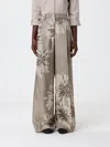 Brunello Cucinelli Elegant Silk Trousers With Stamped Floral Design In Brown