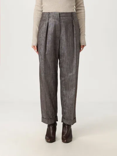 Brunello Cucinelli Pants  Woman Color Silver In Gray