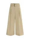 Brunello Cucinelli Pleated Cotton Wide-leg Crop Trousers With Belt In Neutral