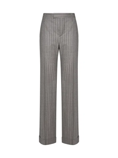 Brunello Cucinelli Pinstripe Wool Wide Flared Pants With Cuffs In Multi