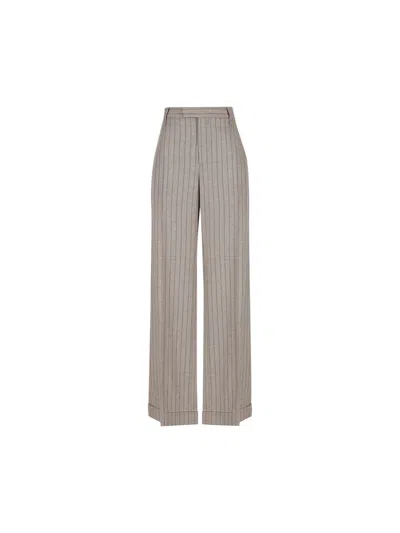 Brunello Cucinelli Striped Casual Pants In Taupe/tobacco