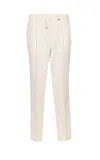 Brunello Cucinelli Men Leisure Fit Trousers In Ribbed Velvet With Drawstring And Double Pince In White